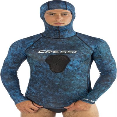 Cressi Hunter Hooded Rash Guard Top Long Sleeve Rash Guards, Camo Blue, XXX-Large