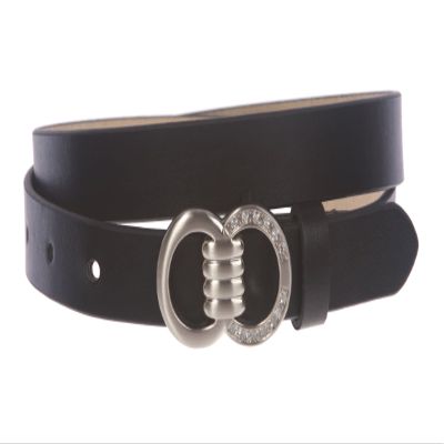 3/4"(19 mm) Womens Snap On Rhinestone Double Circle Skinny Belt Size: S/M - 32 Color: Black