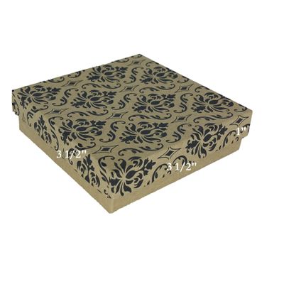 888 Display - Pack of 15 Boxes of 3 1/2" x 3 1/2" x 1"H Damask Print Cotton Filled Jewelry Boxes