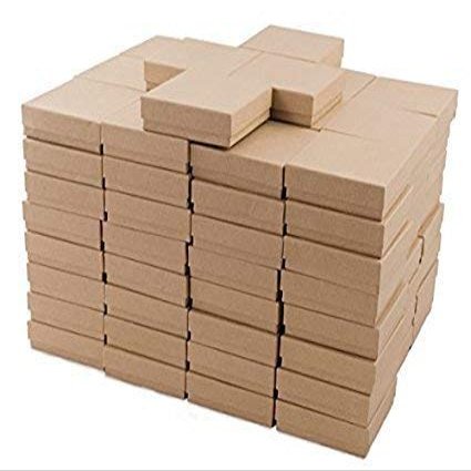 888 Display - Pack of 15 Boxes of 3 1/2" x 3 1/2" x 1"H Natural Kraft Tone Cotton Filled Jewelry Boxes