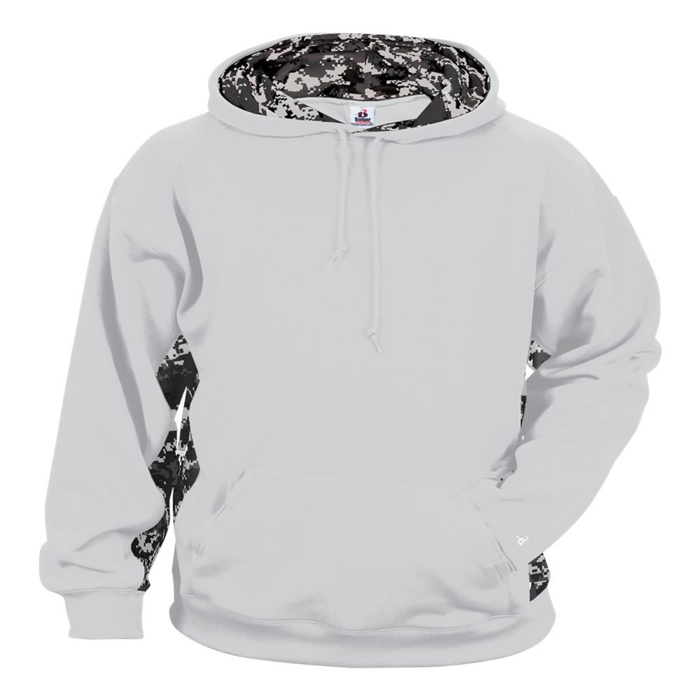Badger Sport White Adult XS with Black Digi-Camo Sides and Inner-Hoodie