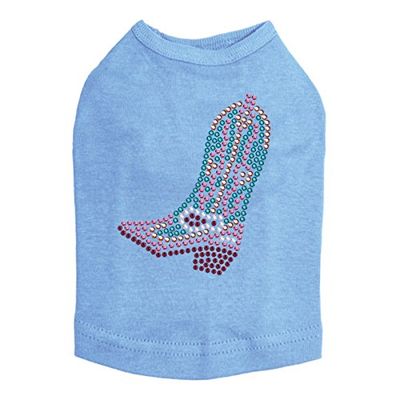 Boot (Pink & Turquoise) - Rhinestones - Dog Shirt, S Blue