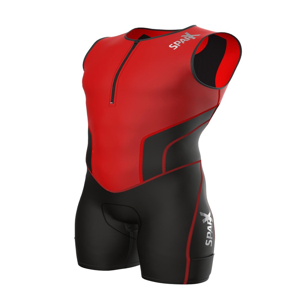 Sparx X Triathlon Suit Racing Tri Cycling Skin Suit Bike Swim Run (Red, Large)