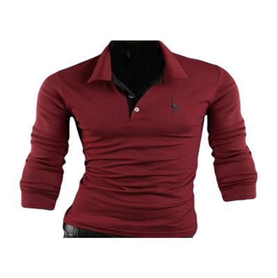 Jueshanzj Mens Polo Cotton Button Long Sleeve T-Shirts Red X-Large
