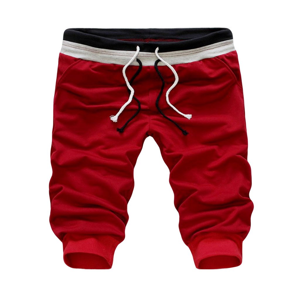 Jueshanzj Mens Capri Pants Sport Shorts Running Fitness Wine Red XX-Large
