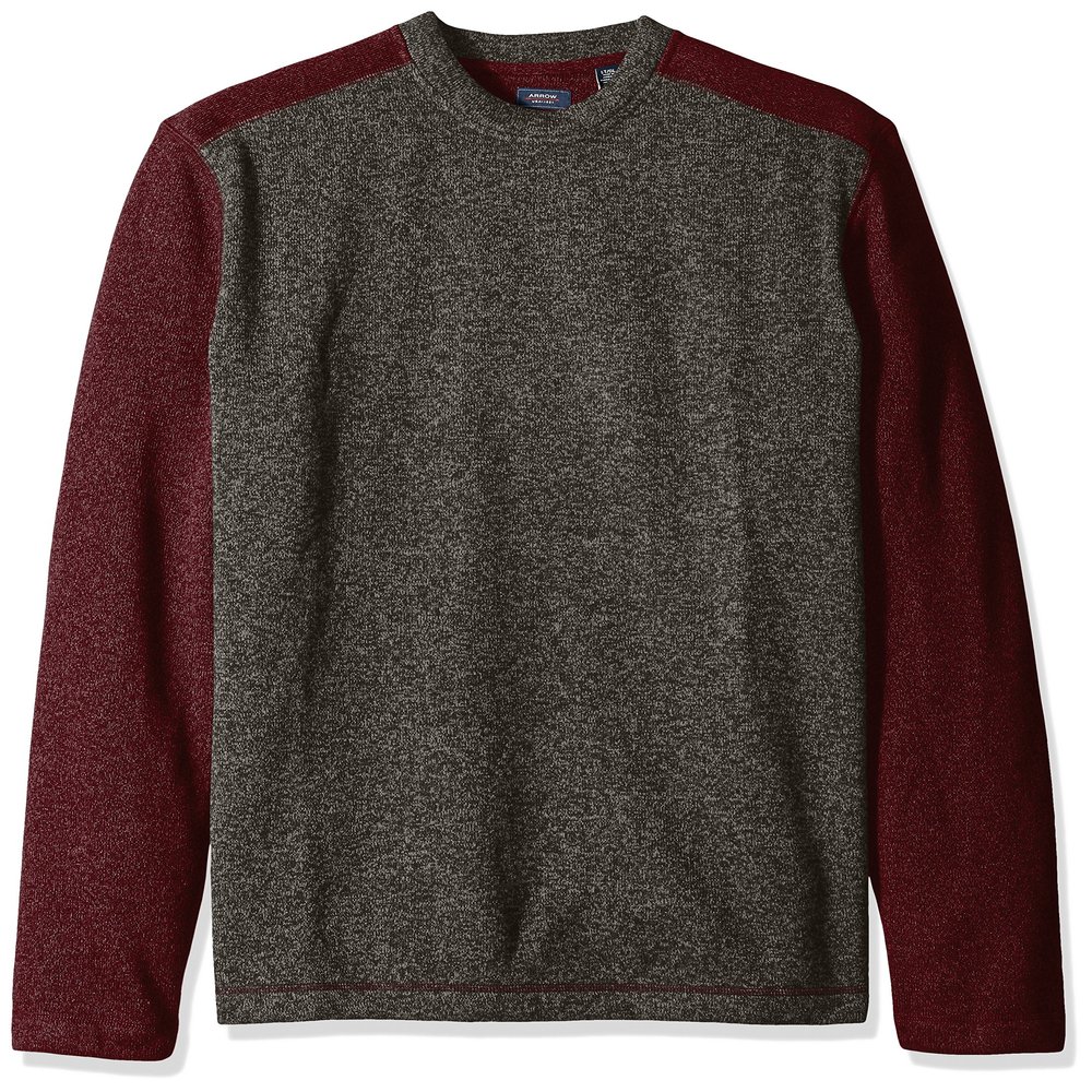 Arrow Men's Big and Tall Colorblock Crew Sweater Fleece, Purple Deep Raisin, Large Tall