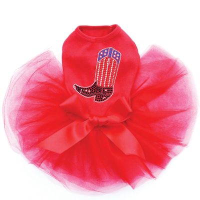 Boot (Red, White, & Blue) - Bling Rhinestone Dog Western Tutu Dress, 3XL Red