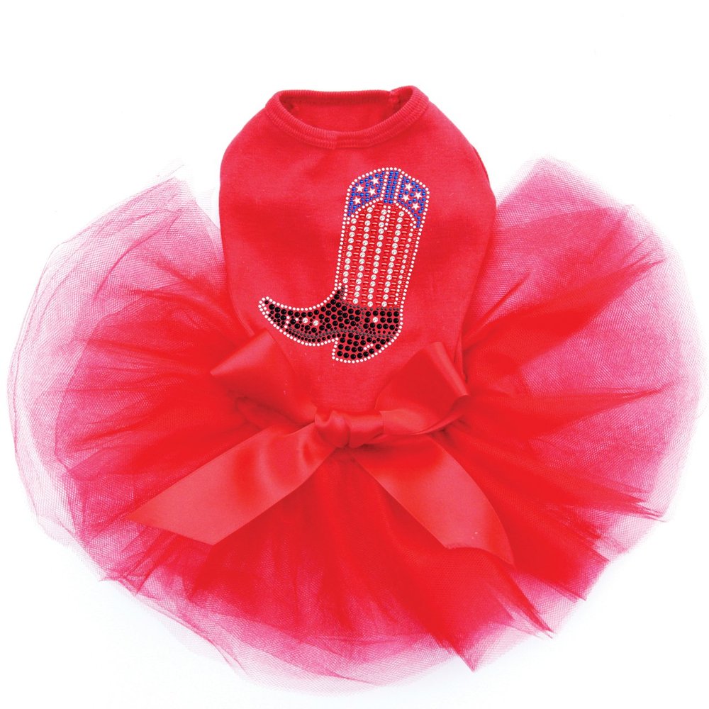 Boot (Red, White, & Blue) - Bling Rhinestone Dog Western Tutu Dress, 3XL Red