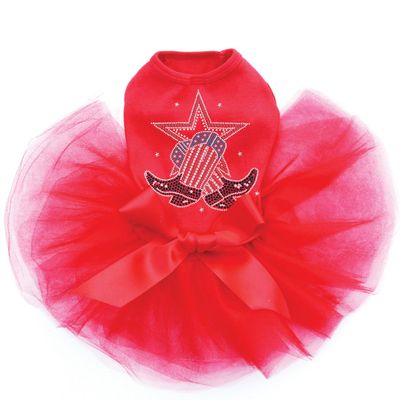 Boots with Star - Bling Rhinestone Dog Western Tutu Dress, 2XL Red