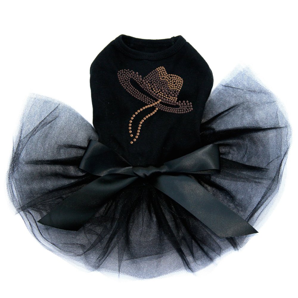 Hat (Brown Cowboy) - Bling Rhinestone Dog Western Tutu Dress, 4XL Black