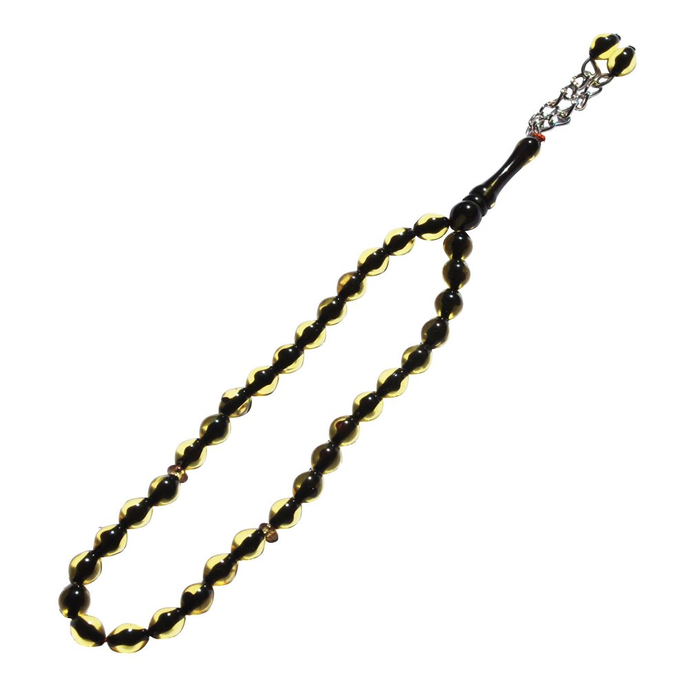 33-Bead Small Translucent Yellow & Black Monomer Muslim Tasbih Prayer Dhikr Beads w/ 2 Bead Chain Tassel