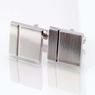 19x13mm Two Tone Mens Cuff Links- Stainless Steel - Brush Polish Alternating Finish