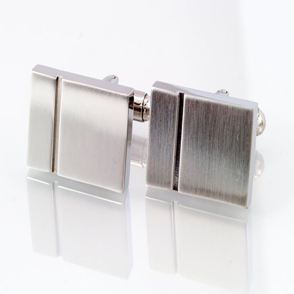 19x13mm Two Tone Mens Cuff Links- Stainless Steel - Brush Polish Alternating Finish