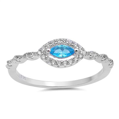 Evil Eye Simulated Aquamarine Fashion Halo Ring New 925 Sterling Silver Band Size 10