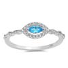 Evil Eye Simulated Aquamarine Fashion Halo Ring New 925 Sterling Silver Band Size 10 view 1