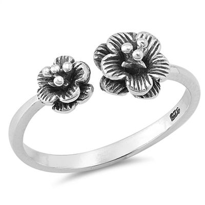 Open Plumeria Flower Beautiful Oxidized Ring 925 Sterling Silver Band Size 9