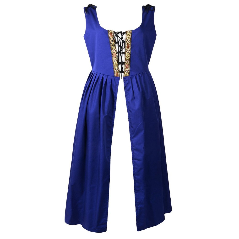 Reminisce Boutique Renaissance Medieval Pirate Peasant Costume Irish Over Dress Fitted Bodice (S, Blue)