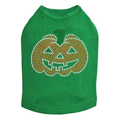 Jack-o-Lantern - Halloween and Fall Dog Rhinestone Bling Shirt, XL Kelly Green