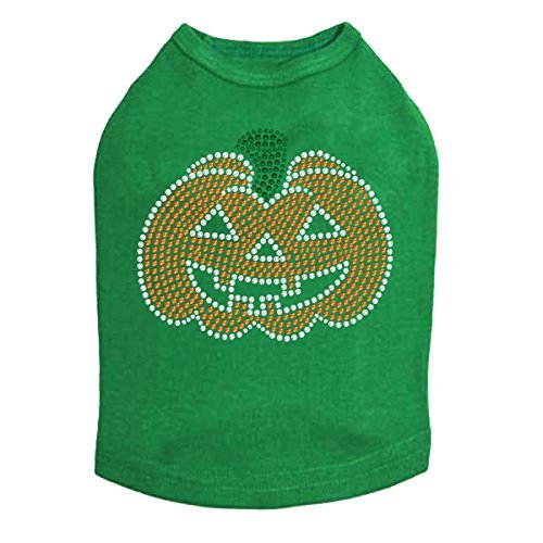 Jack-o-Lantern - Halloween and Fall Dog Rhinestone Bling Shirt, XL Kelly Green