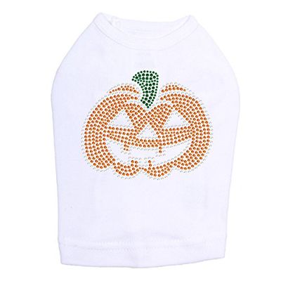 Jack-o-lantern - Halloween and Fall Dog Rhinestone Bling Shirt, XL White