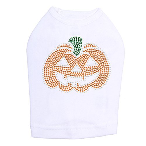 Jack-o-lantern - Halloween and Fall Dog Rhinestone Bling Shirt, XL White