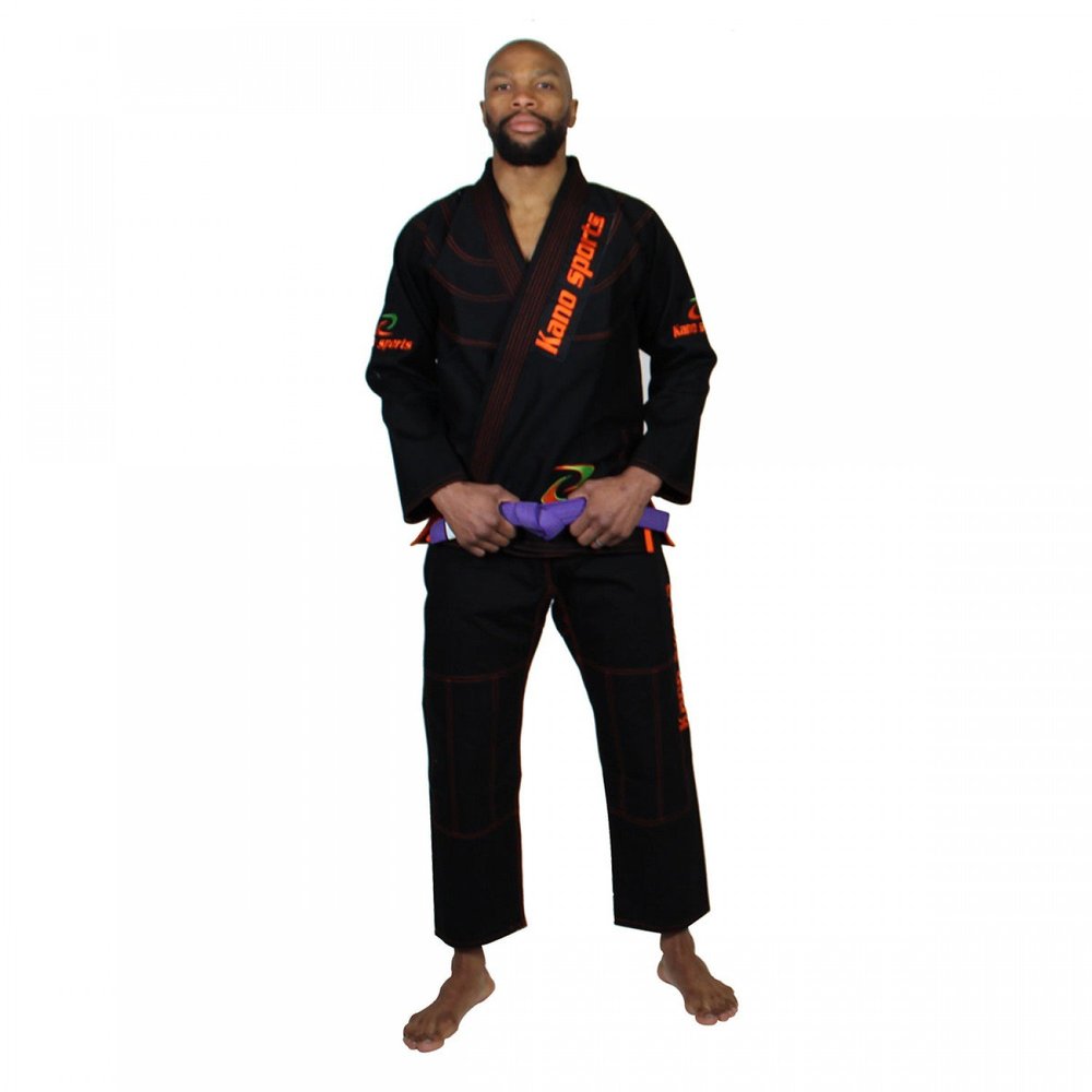 Kano Sports Jui Jitsu Gi Black with Orange Color Stiching & Embroidery (A4)