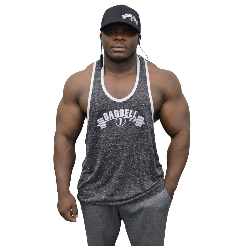 Barbell 1 Bodybuilding Muscle Stringer Y Back Tank Top, Lifting Shirt for Gym (S, Charcoal Grey/Silver)