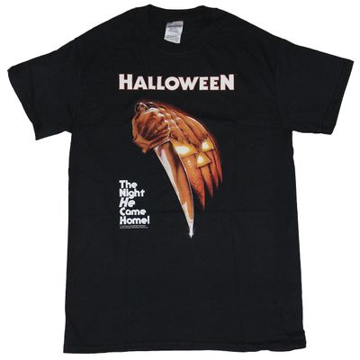 Halloween Movie Mens T-Shirt - The Night He Came Home Stabbing Image (Small) Black
