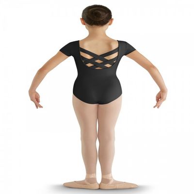 Bloch Dance Girls Bellflower Strap Back Cap Sleeve Leotard, Black, Size 6X-7