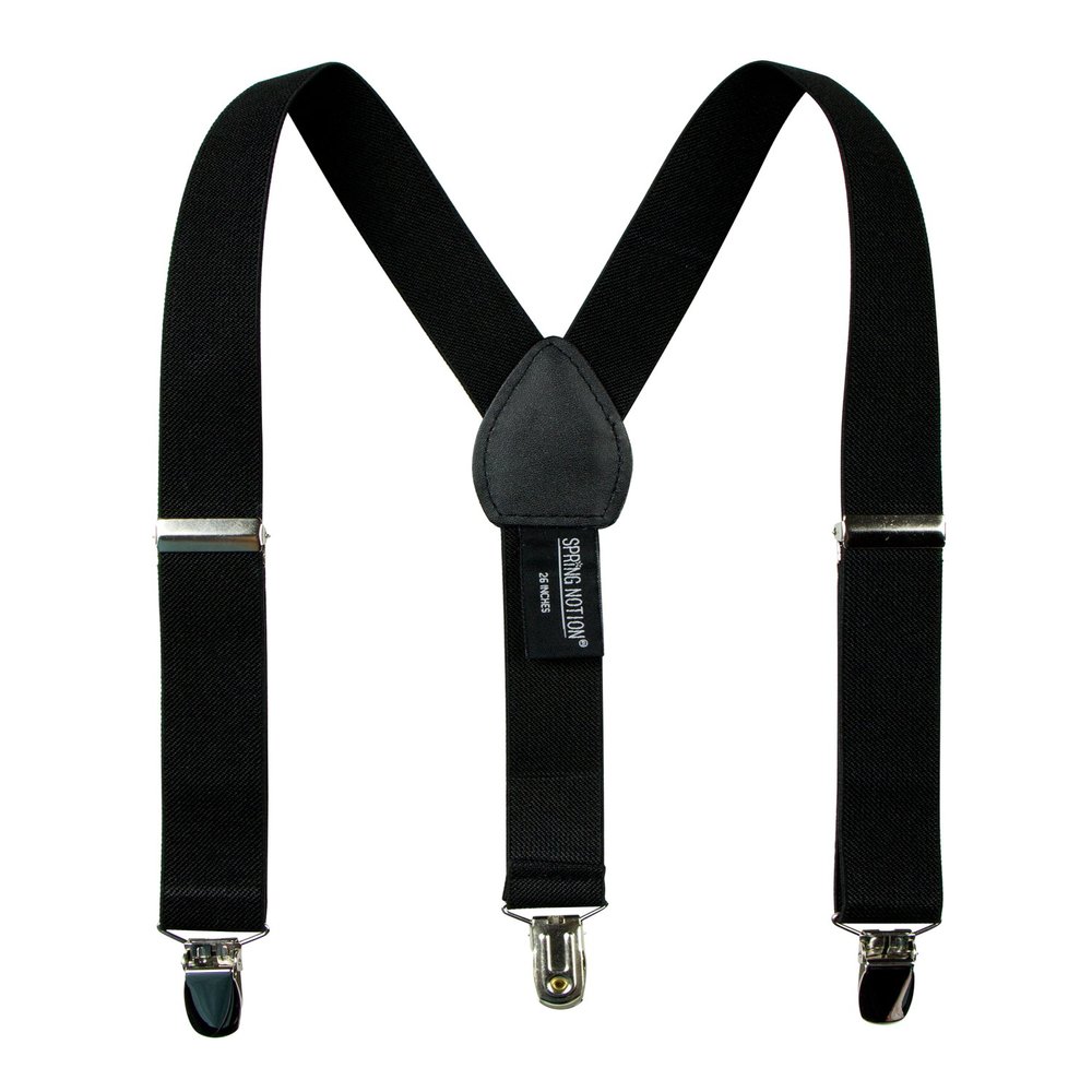 Spring Notion Boys' Elastic Suspenders with Leather Crosspatch Black Small