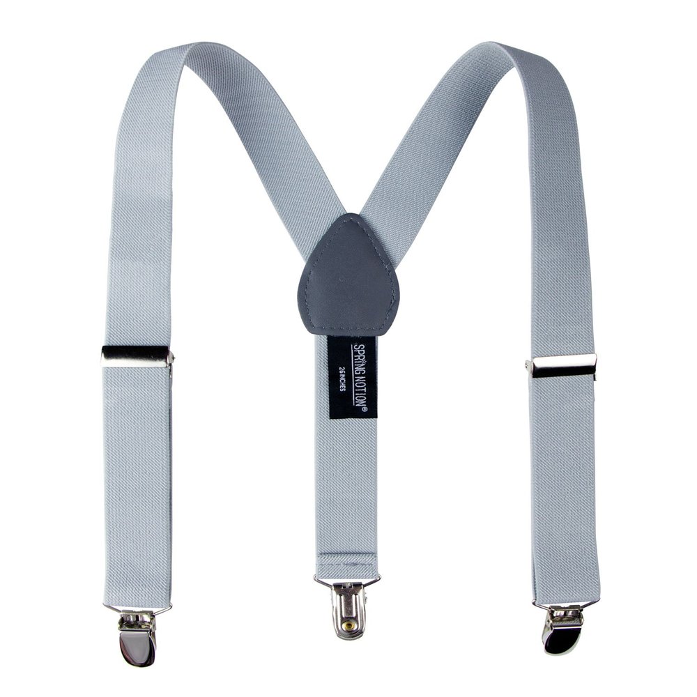 Spring Notion Boys' Elastic Suspenders with Leather Crosspatch Grey Small