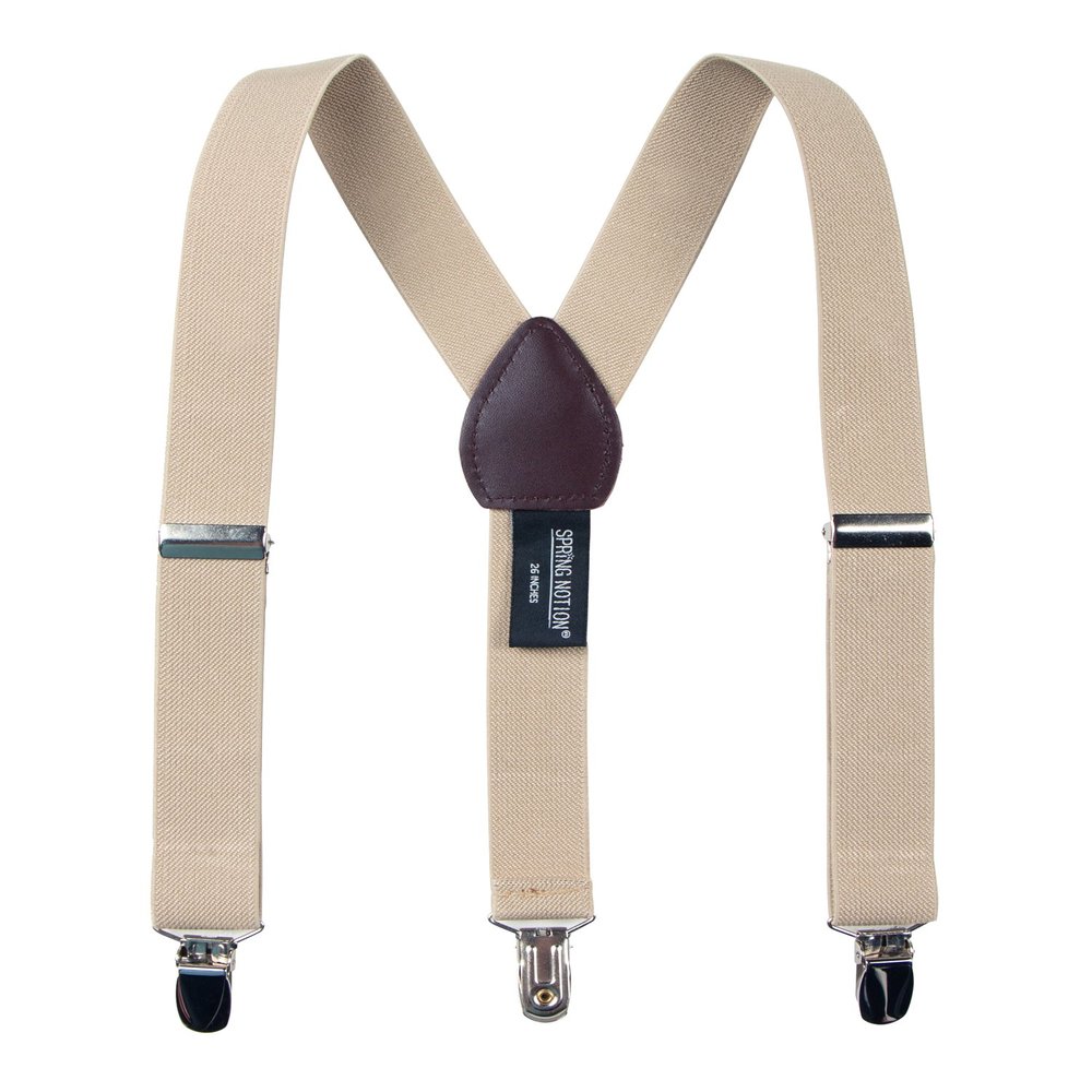 Spring Notion Boys' Elastic Suspenders with Leather Crosspatch Champagne Small