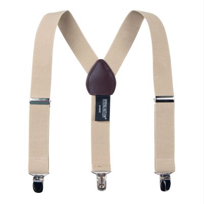 Spring Notion Boys' Elastic Suspenders with Leather Crosspatch Champagne Medium