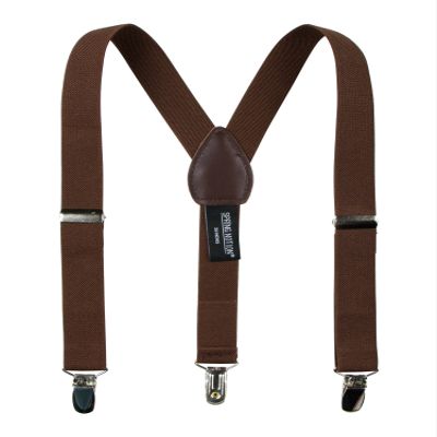 Spring Notion Boys' Elastic Suspenders with Leather Crosspatch Brown Small