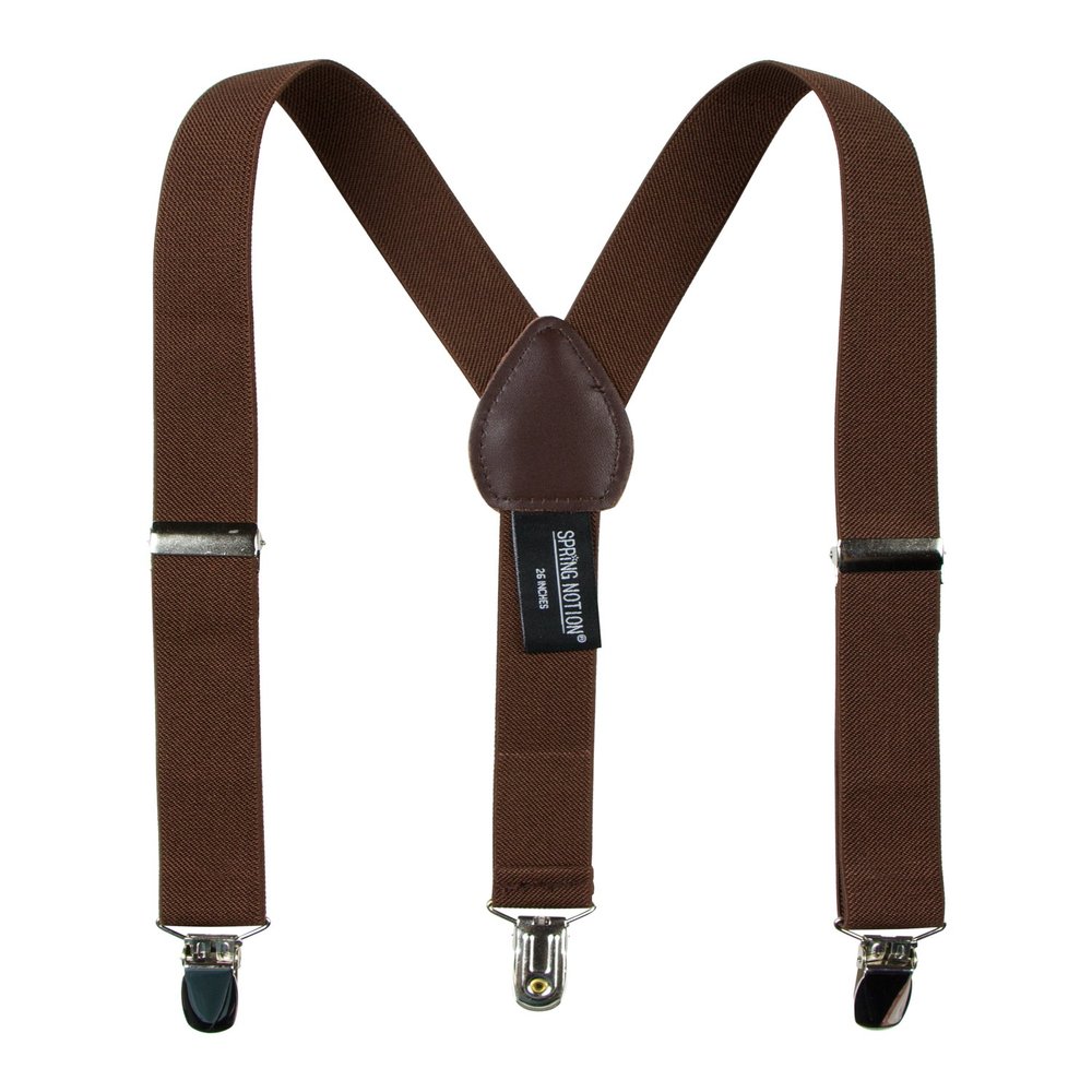 Spring Notion Boys' Elastic Suspenders with Leather Crosspatch Brown Large