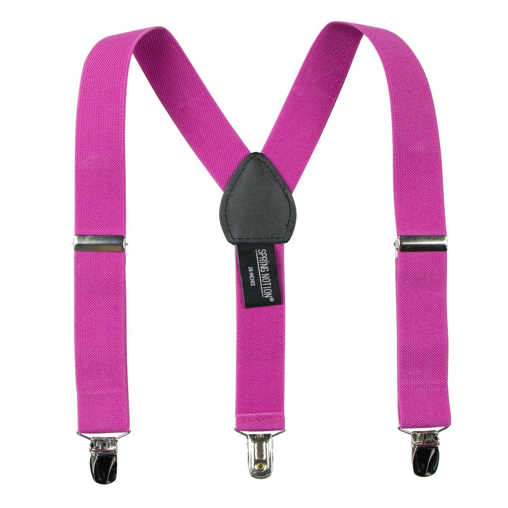 Spring Notion Boys' Elastic Suspenders with Leather Crosspatch Fuchsia Medium