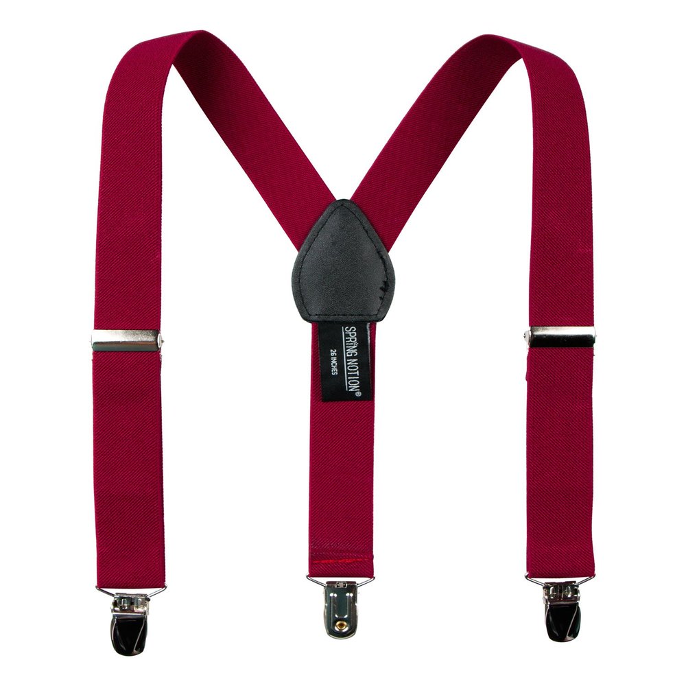 Spring Notion Boys' Elastic Suspenders with Leather Crosspatch Red Large