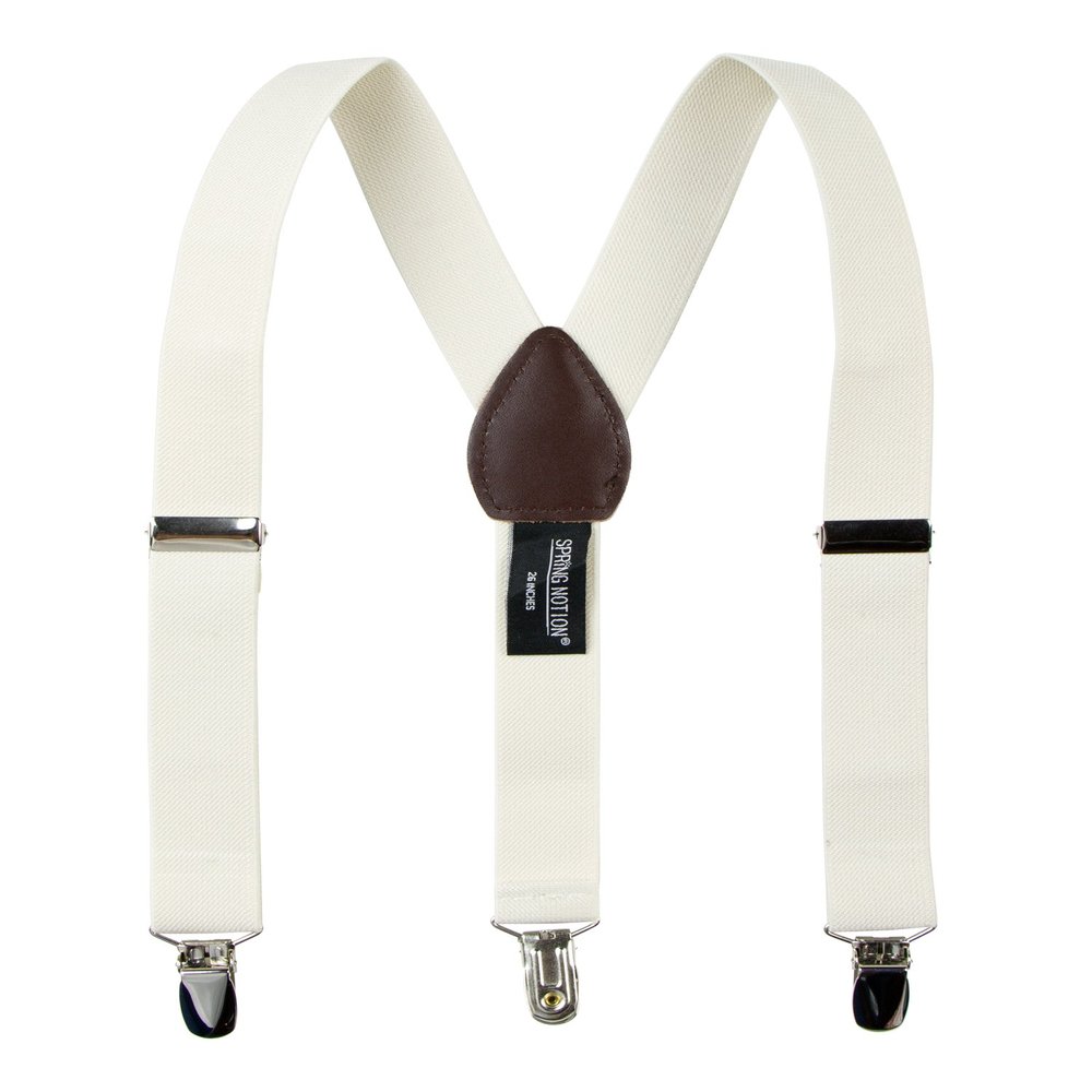 Spring Notion Boys' Elastic Suspenders with Leather Crosspatch Ivory Small