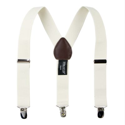 Spring Notion Boys' Elastic Suspenders with Leather Crosspatch Ivory Large