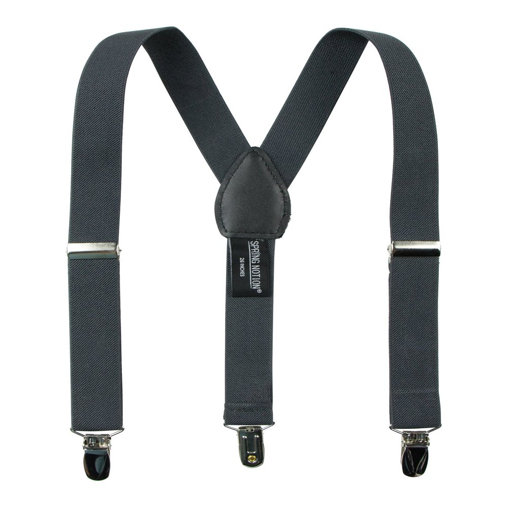 Spring Notion Boys' Elastic Suspenders with Leather Crosspatch Charcoal Large