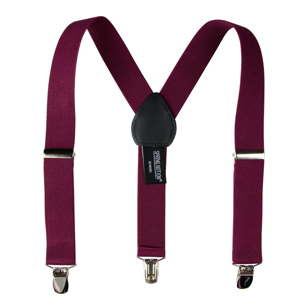 Spring Notion Boys' Elastic Suspenders with Leather Crosspatch Burgundy Small