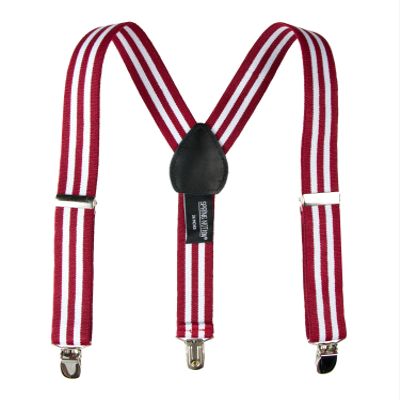 Spring Notion Boys' Elastic Suspenders with Leather Crosspatch White Red Stripes Medium