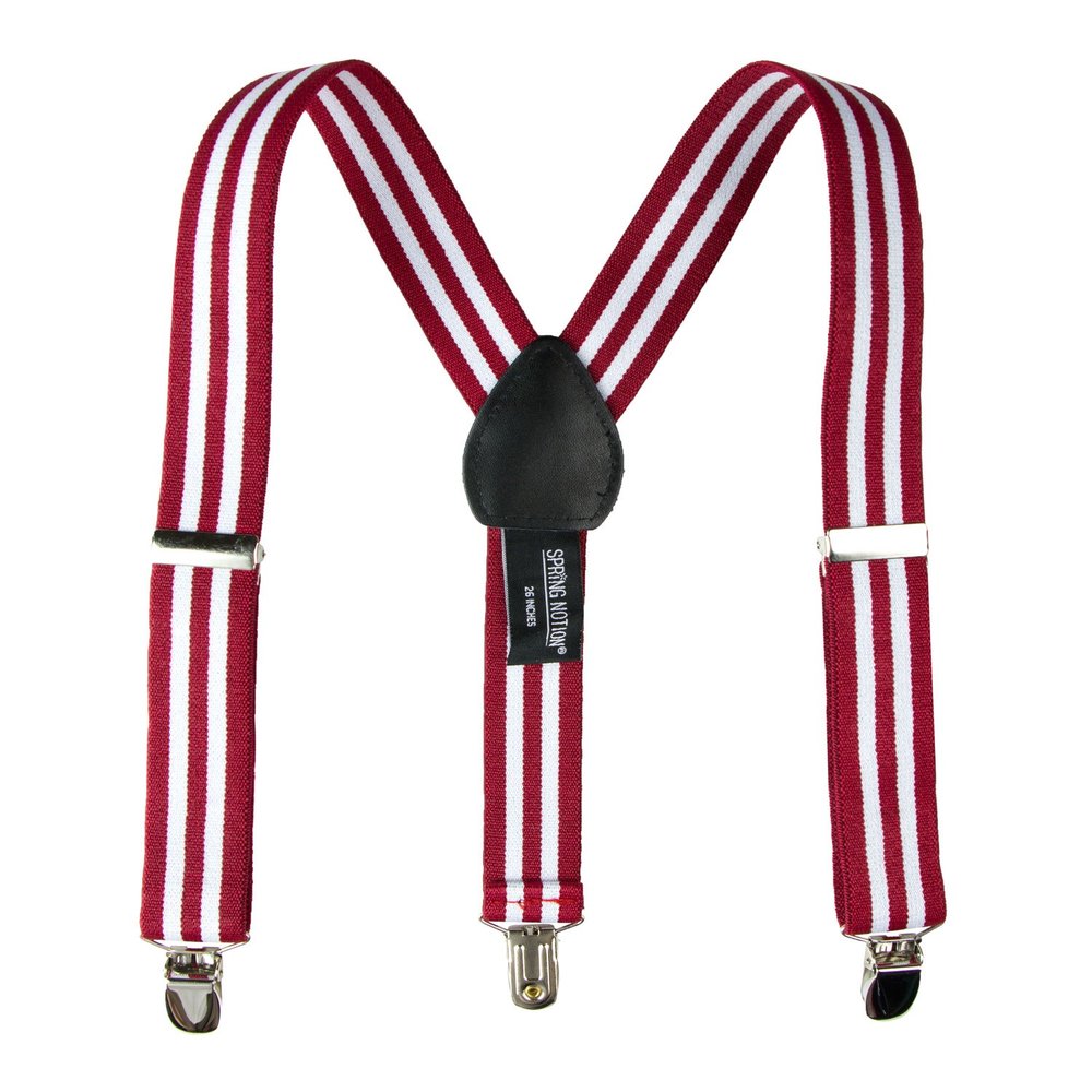 Spring Notion Boys' Elastic Suspenders with Leather Crosspatch White Red Stripes Large