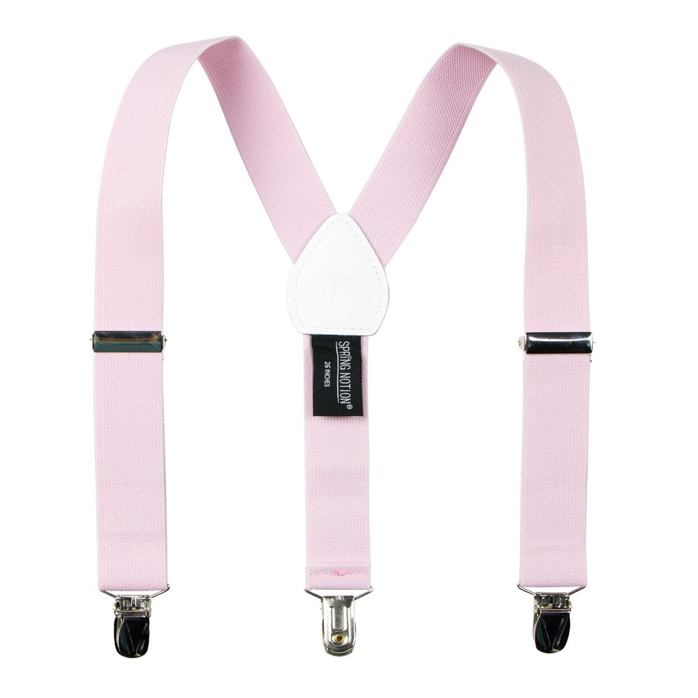 Spring Notion Boys' Elastic Suspenders with Leather Crosspatch Light Pink Medium