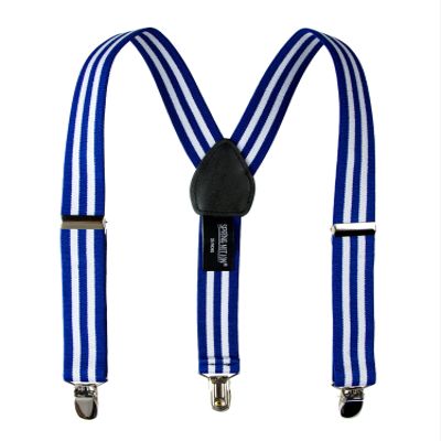 Spring Notion Boys' Elastic Suspenders with Leather Crosspatch White Blue Stripes Small