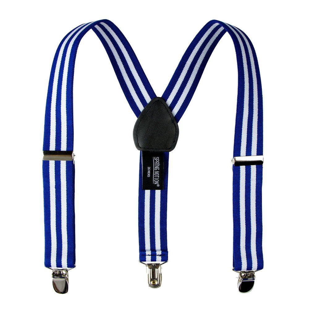 Spring Notion Boys' Elastic Suspenders with Leather Crosspatch White Blue Stripes Small