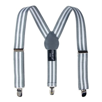 Spring Notion Boys' Elastic Suspenders with Leather Crosspatch Grey White Stripes Small