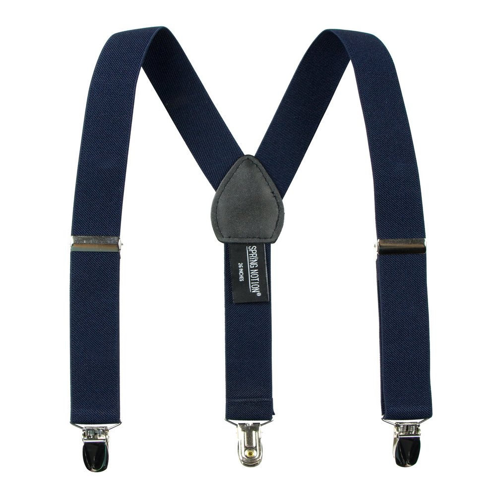 Spring Notion Boys' Elastic Suspenders with Leather Crosspatch Navy Medium