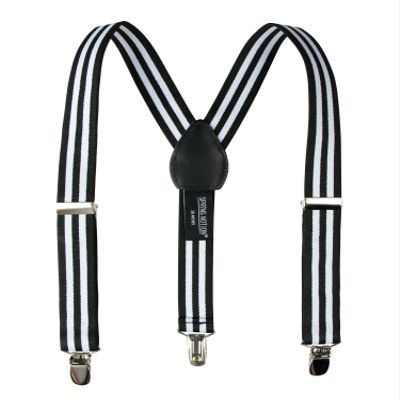 Spring Notion Boys' Elastic Suspenders with Leather Crosspatch White Black Stripes Small