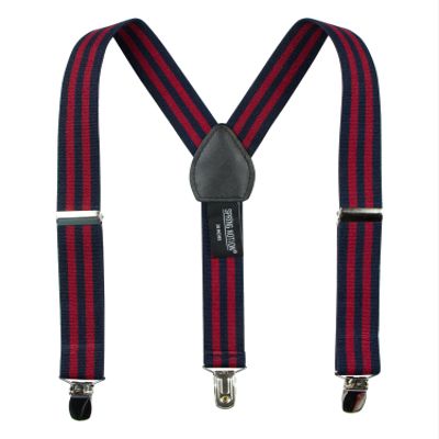 Spring Notion Boys' Elastic Suspenders with Leather Crosspatch Red Navy Stripes Small